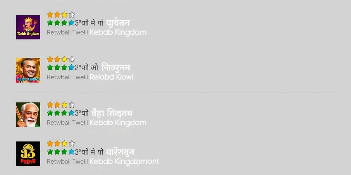 Kebab Kingdom Player Reviews Kebab Kingdom player reviews showing high ratings and positive comments in various Indian languages including Hindi, Urdu, Bengali, and Tamil